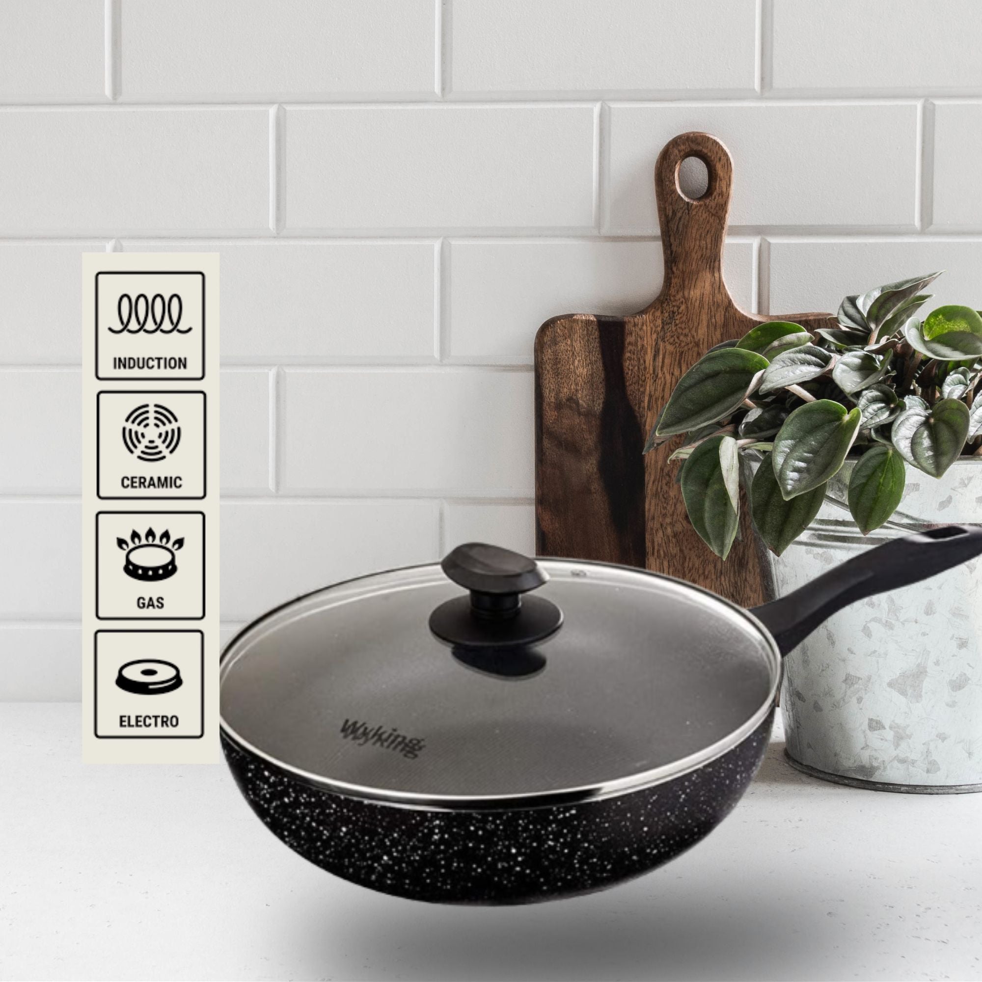 Wyking Deluxe 26cm Induction Wok Pan with Glass Lid