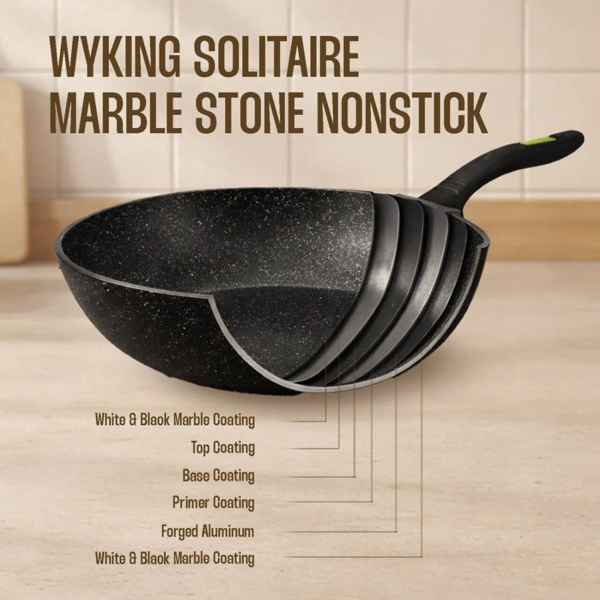 Wyking Solitaire 28cm Induction Marble Wok Pan