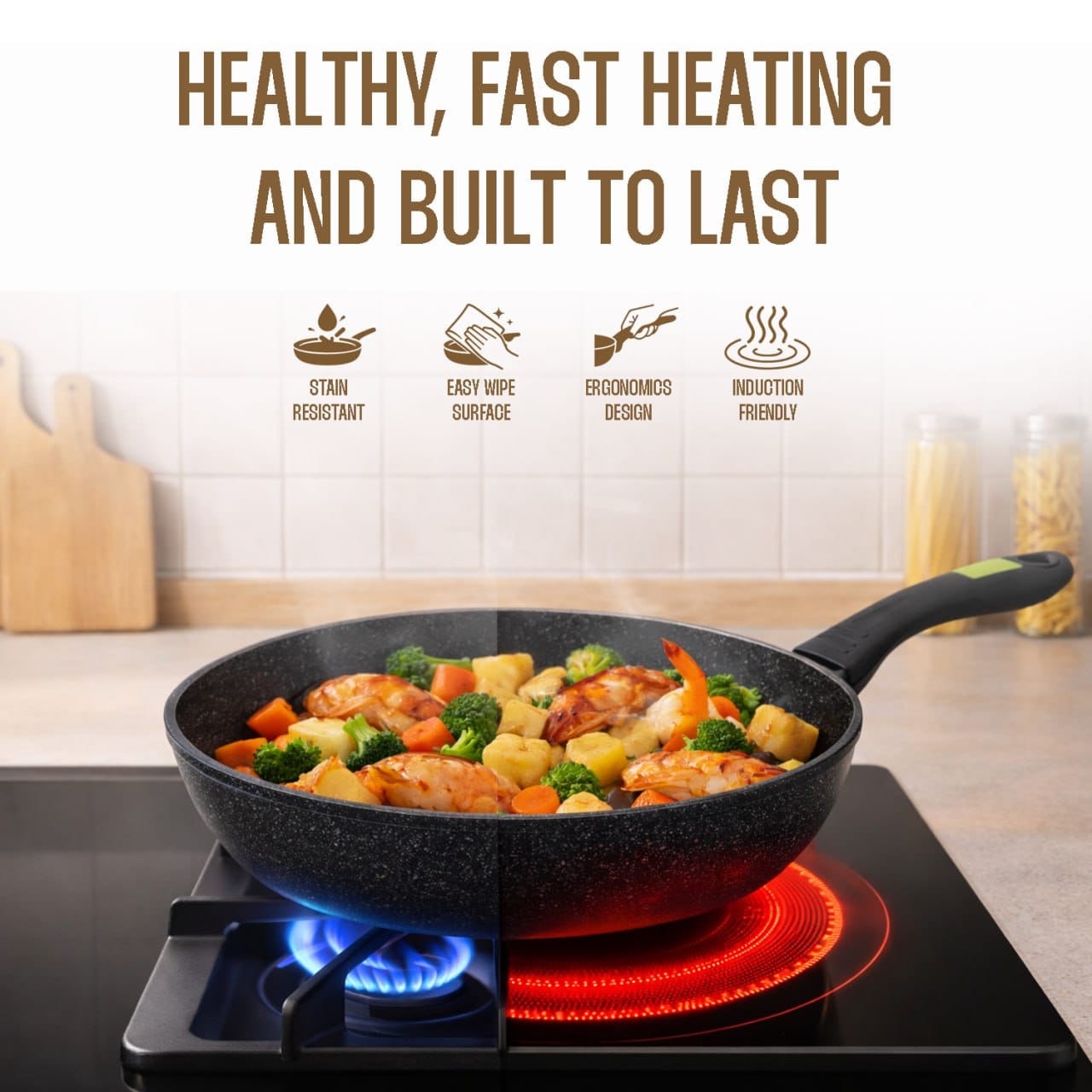 Wyking Solitaire 24cm Induction Marble Wok Pan